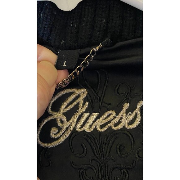 Guess Women's Sz L Black Puffer Jacket Faux Fur Hood Lined Coat - Picture 10 of 13